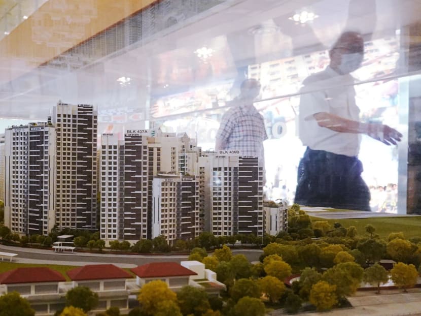 A model of new public housing blocks on display. A model of new public housing blocks on display.