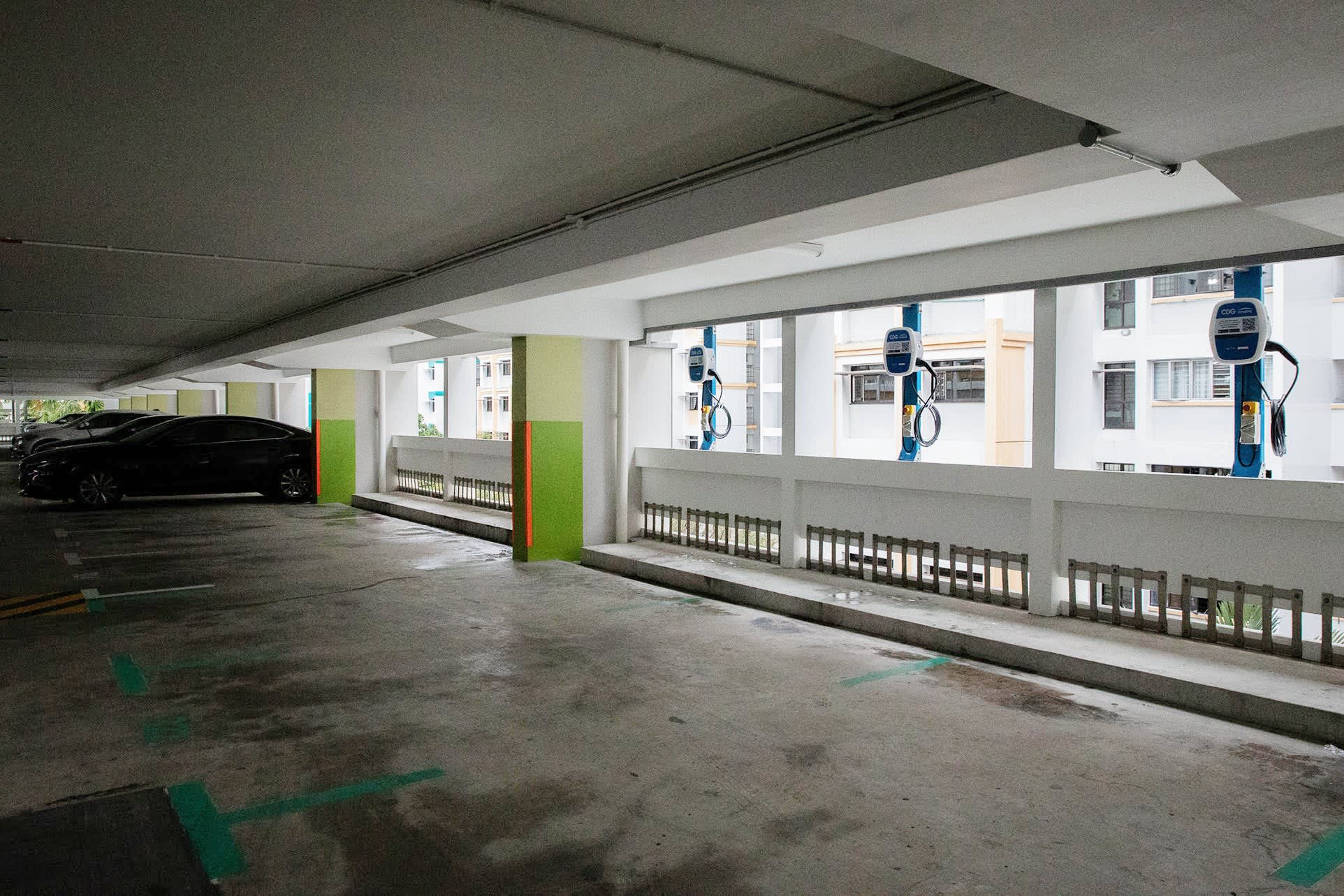 Charging points for electric vehicles at a public car park located on Jurong West Street 65. Charging points for electric vehicles at a public car park located on Jurong West Street 65.