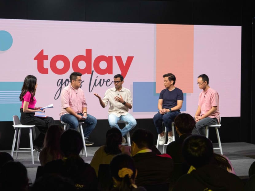 From left: Moderator Elizabeth Neo, TODAY correspondent Ng Jun Sen and fellow panellists Chirag Agarwal, Alvin Tan and Nathaniel Koh.