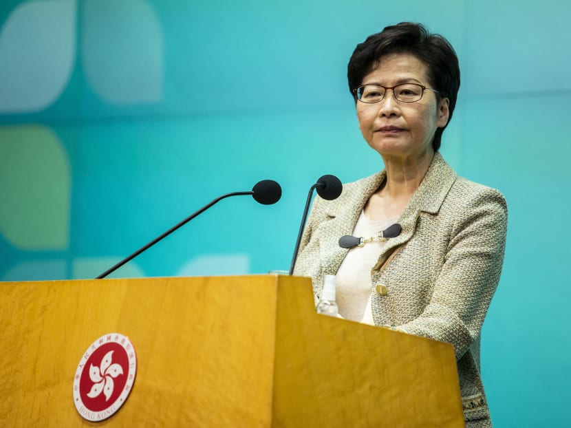 Hong Kong’s Chief Executive Carrie Lam speaks at a press conference in Hong Kong on Oct 26, 2021.