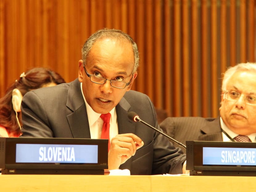 Minister K Shanmugam delivering remarks at the High-Level Side Event at the 69th Session of the United Nations General Assembly. Photo: Ministry of Foreign Affairs