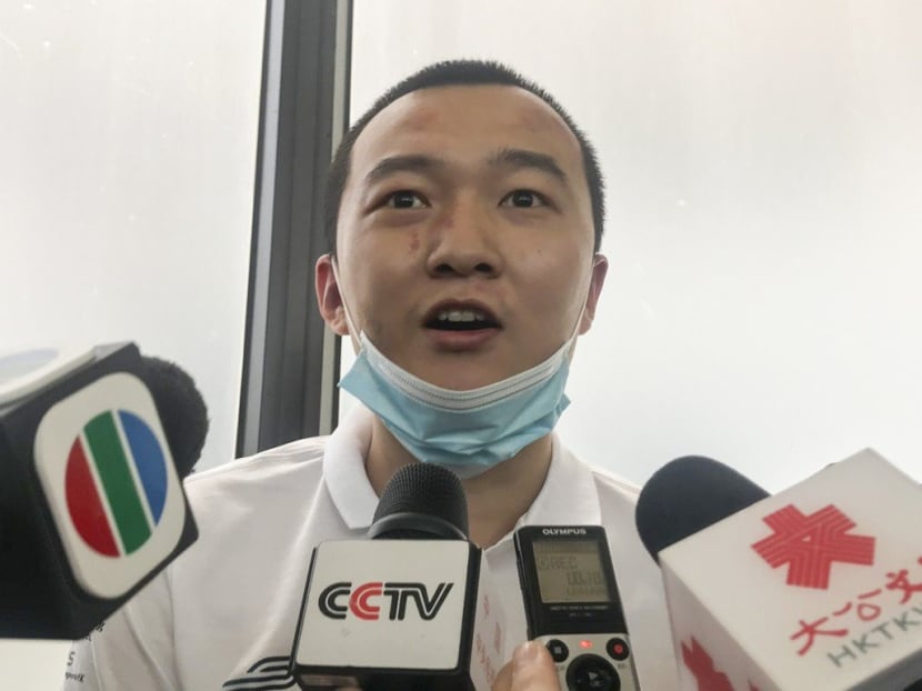 Global Times reporter Fu Guohao talks to the media after being discharged from Princess Margaret Hospital.