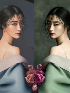 Singaporean photographer Zhang Jingna (top right) accused Mr Jeff Dieschburg (bottom right), a Luxembourg artist, of copying her work. Ms Zhang posted on Instagram a side-by-side comparison of her photo (centre) and part of an artwork (left) by Mr Dieschburg.