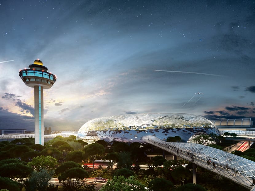 An artist’s impression of Changi Airport’s planned Project Jewel complex. It is envisaged to be a world-class lifestyle destination that will strongly boost Changi’s attractiveness as an air hub. Photo: Changi Airport Group