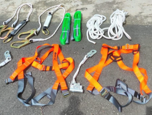 Equipment, including harnesses and ropes, seized by the authorities. 
