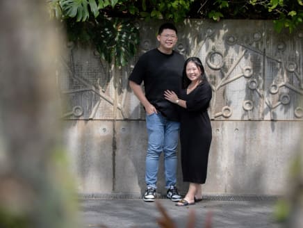 Gen Z speaks writer Chang Yi Tian Jolyn, 26, poses for a photo with her boyfriend, Samuel Ang Wei Jie, 30, at Gardens by the Bay, on July 16, 2023.