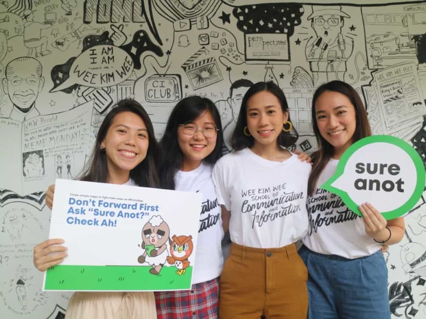 NTU undergraduates (from left) Ms Vernette Didier Chia Chye Yen, 23, Ms Lee Yun Ting, 25, Ms Kelley Lim Ruili, 23, and Ms Rachel Anne Chew Ming Hui, 23, who are behind the Sure Anot campaign. NTU undergraduates (from left) Ms Vernette Didier Chia Chye Yen, 23, Ms Lee Yun Ting, 25, Ms Kelley Lim Ruili, 23, and Ms Rachel Anne Chew Ming Hui, 23, who are behind the Sure Anot campaign.