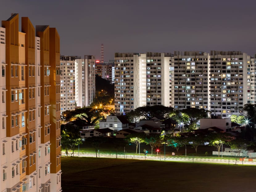 HDB flats in Singapore at night.