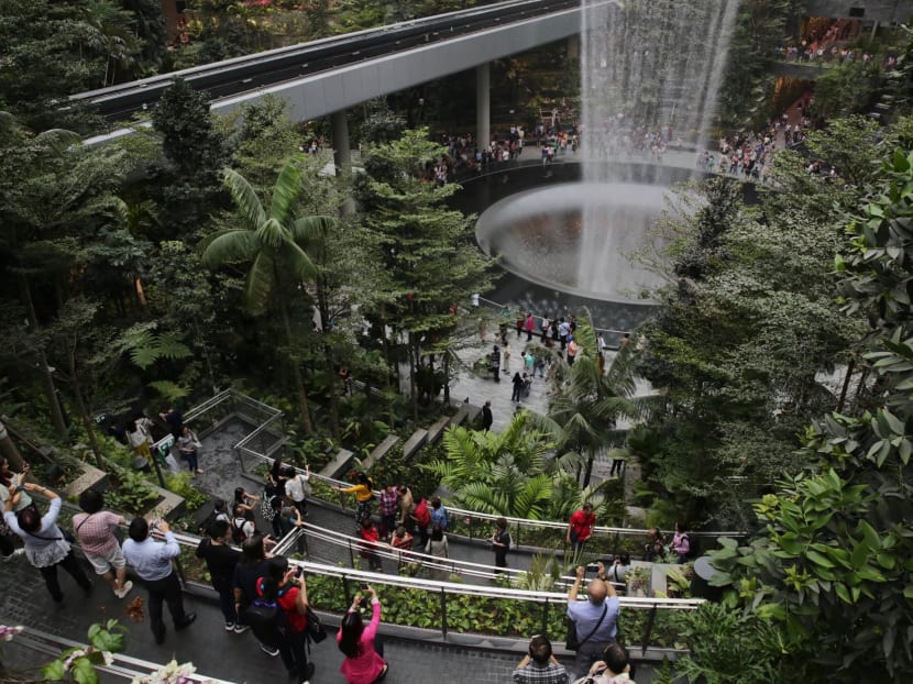 The crown jewel of the Jewel Changi Airport — the 40m-high HSBC Rain Vortex — took centrestage when the complex opened to the public for previews on April 11, 2019.