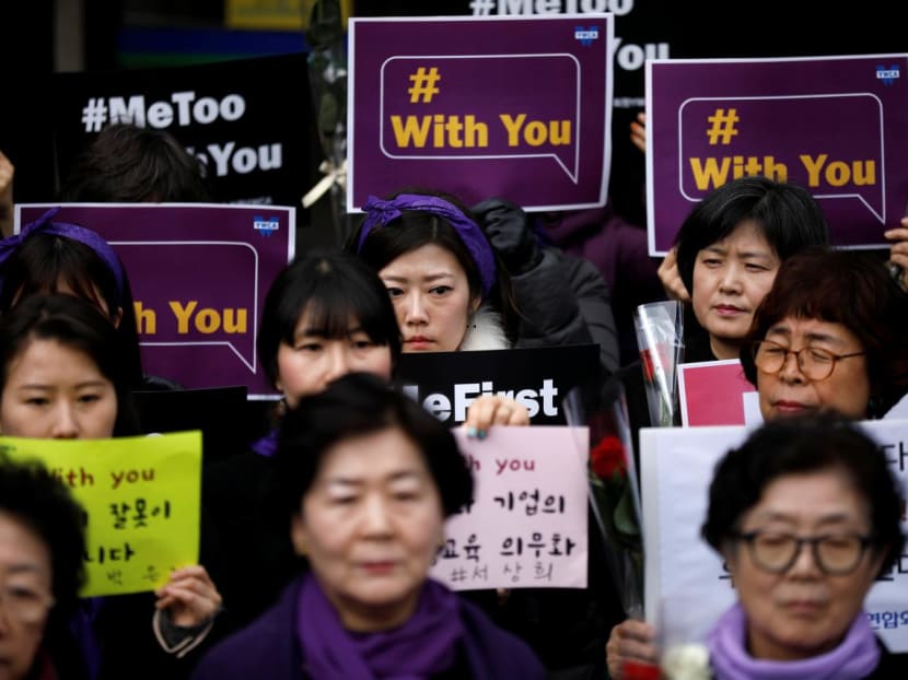 Women attend a protest as a part of the #MeToo movement on International Women's Day in Seoul, South Korea.