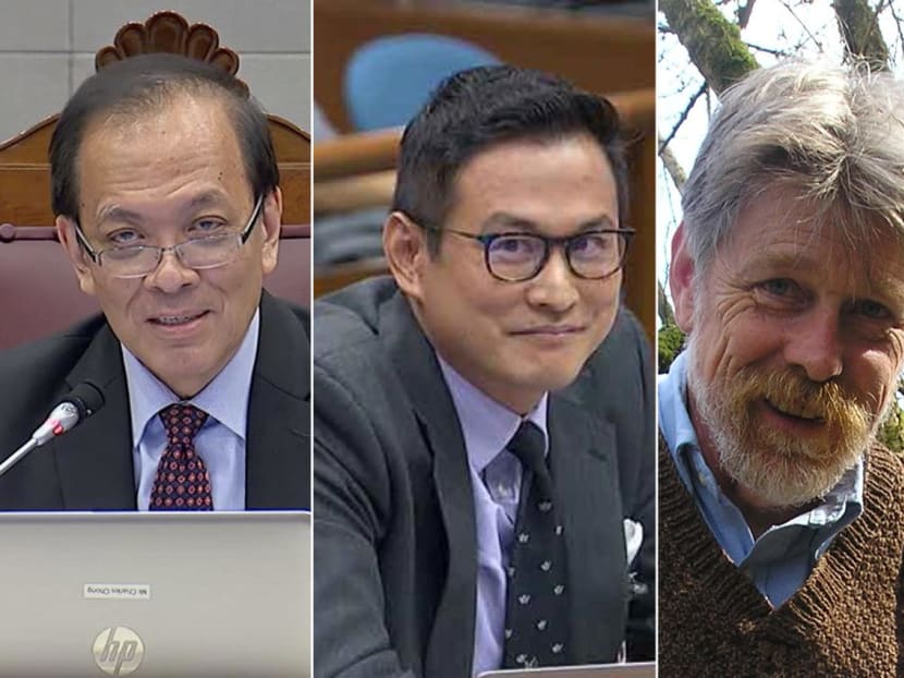 Charles Chong (left), the chairman of Select Committee on Online Falsehoods, has released a new statement and email exchange on historian Thum Pingtjin (center), saying the academic had "engineered" support for himself. Dr Philip Kreager (right), one of the academics backing Dr Thum in the new online statement, is a director of a company linked to George Soros.