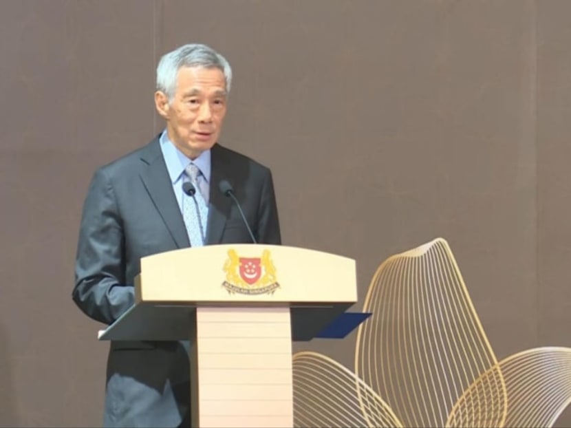 Prime Minister Lee Hsien Loong delivering a speech at the Singapore General Hospital on April 24, 2022.