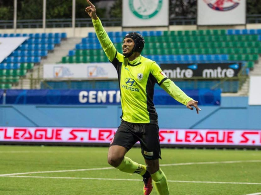 Fazrul celebrating one of his two goals against Balestier Khalsa in the S.League. Photo: Tampines Rovers Facebook page