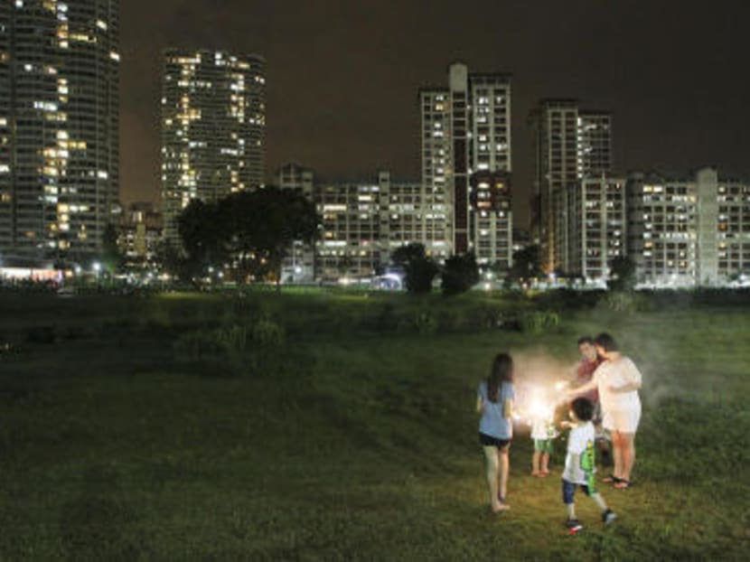 Visitors at Bishan-Ang Mo Kio Park playing with sparklers during a Mid-Autumn Festival celebration. Photo: TODAY file photo