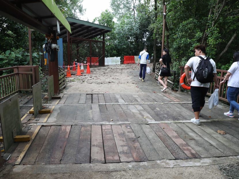 Planks of a crossing at Sungei Buloh Wetland Reserve where two people fell during a downpour have been replaced, as seen on Jan 26, 2023.

