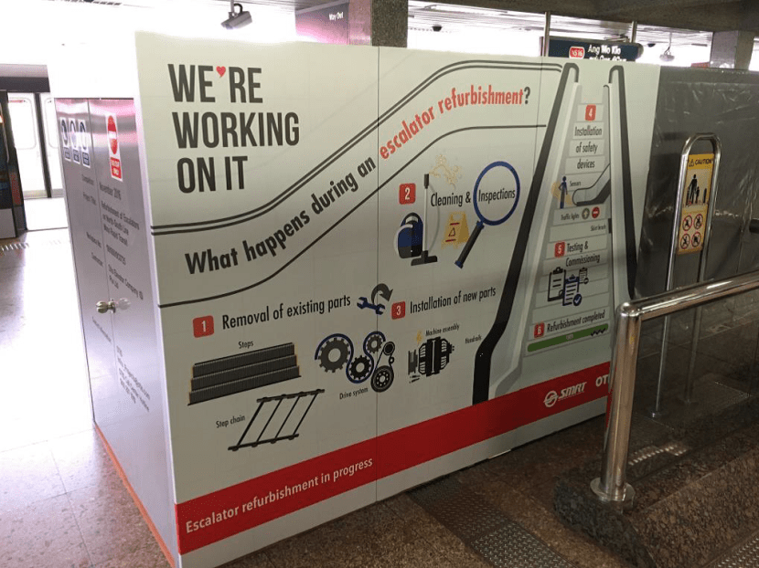 Refurbishment work being carried out at Ang Mo Kio MRT station. Photo: SMRT