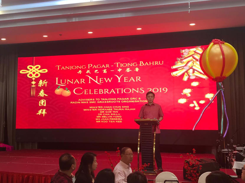 Trade and Industry Minister Chan Chun Sing at the Chinese New Year dinner in his Tanjong Pagar-Tiong Bahru ward.
