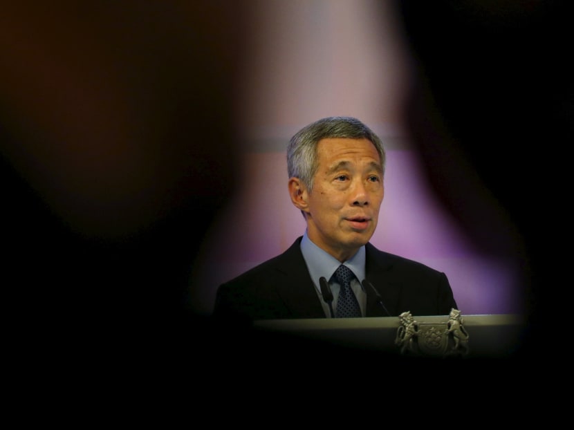 Singapore's Prime Minister Lee Hsien Loong delivers his keynote address of the International Institute for Strategic Studies (IISS) Shangri-La Dialogue in Singapore May 29, 2015. :Photo: Reuters