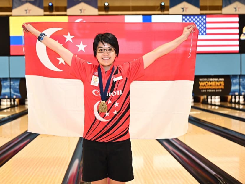 Singaporean bowler Cherie Tan, 31, at the World Bowling Women's Championships in Las Vegas on Aug 30, 2019 when she won gold for the Masters event. Singaporean bowler Cherie Tan, 31, at the World Bowling Women's Championships in Las Vegas on Aug 30, 2019 when she won gold for the Masters event.