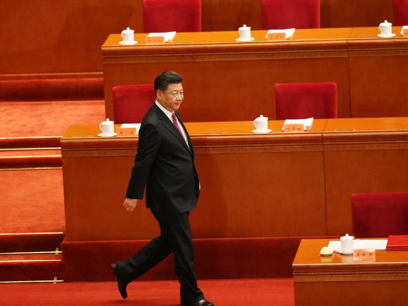Chinese President Xi Jinping arriving at the Great Hall of the People in Beijing yesterday. In an unusual move, Mr Xi dedicated a significant part of his speech to foreign policy during a party occasion. Photo: AP