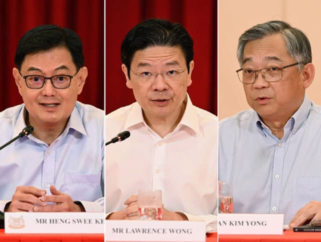 From left: Mr Heng Swee Keat, Mr Lawrence Wong and Mr Gan Kim Yong. Mr Heng and Mr Gan will be the two deputy prime ministers when Mr Wong becomes prime minister on May 15, 2024.
