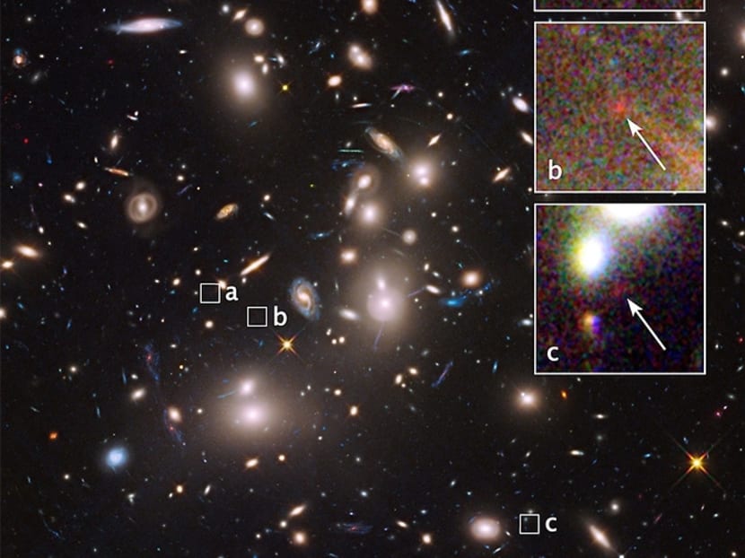 The mammoth galaxy cluster Abell 2744 is so massive that its powerful gravity bends the light from galaxies far behind it, making these otherwise unseen background objects appear larger and brighter than they would normally. Photo: NASA/J Lotz, (STScI)