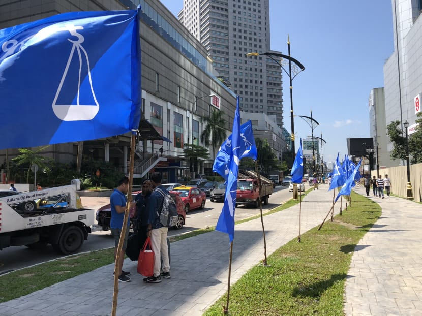 Barisan Nasional flags are seen in Johor Baru. The ruling coalition is expected to hold on to Johor despite inroads by the opposition.