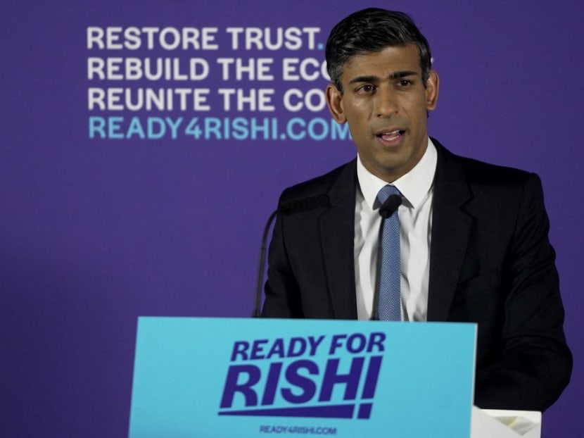 Mr Rishi Sunak, Britain's former chancellor of the exchequer and candidate to become the next prime minister, delivers a speech at the Queen Elizabeth II Centre in London on July 12, 2022. Mr Rishi Sunak, Britain's former chancellor of the exchequer and candidate to become the next prime minister, delivers a speech at the Queen Elizabeth II Centre in London on July 12, 2022. 