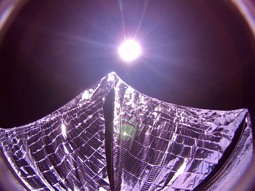 This June 8, 2015 photo provided by The Planetary Society shows the deployed panels on the LightSail in Earth orbit. Photo: AP