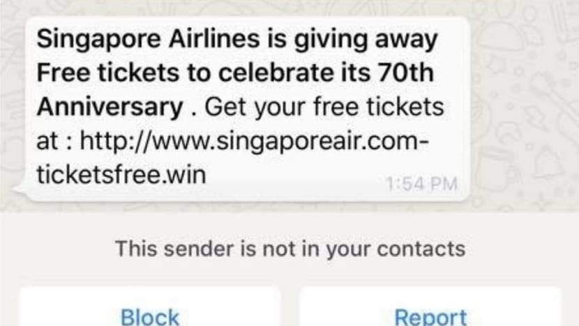 Singapore Airlines warns of phishing website offering free air tickets Singapore Airlines warns of phishing website offering free air tickets