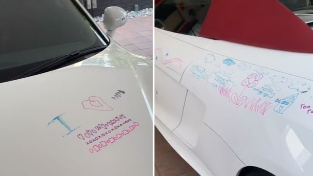 “奥迪”爱车被孩子涂画  网民：史上最贵画板？ 