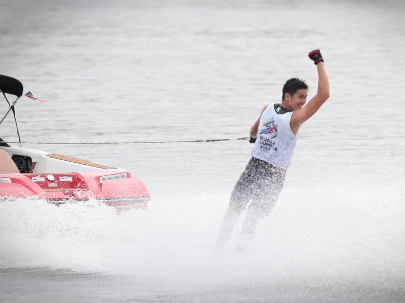 Mark Leong competes in the SEA Games mens slalom waterski on August 29, 2017. Photo: Jason Quah/TODAY