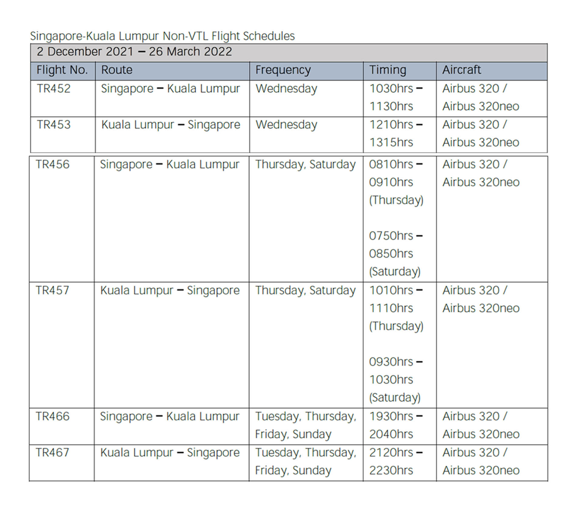 Vtl flight to singapore