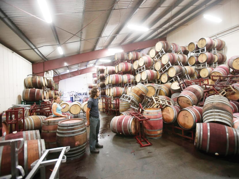 Fallen wine barrels Bouchaine Vineyards in Napa, California, caused by a 6.0 earthquake on Sunday. Photo: REUTERS