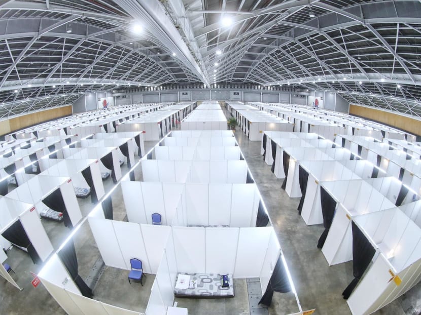 A view of a hall at the Singapore Expo Convention Hall and Exhibition Centre in Changi that is being used to house Covid-19 patients.