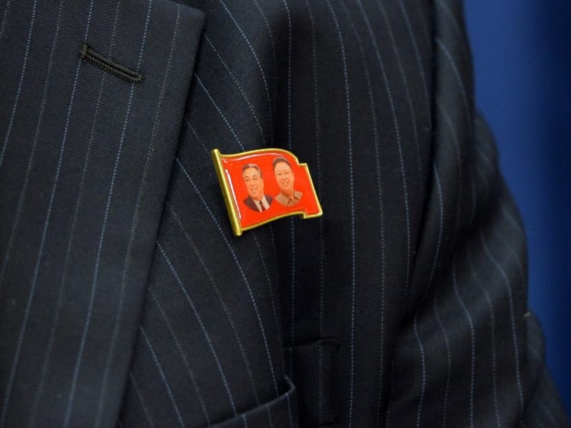 A pin worn by North Korea's Ambassador to the United Nations during a press conference on June 21, 2013 at UN headquarters in New York. Photo: AFP