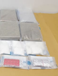 Controlled drugs including crystal methamphetamine ("ice") and cannabis seized in an anti-narcotics operation in 2023.