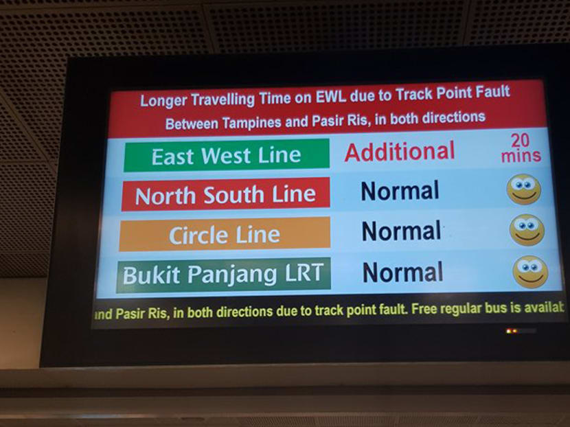 Early morning train commuters travelling along the East West Line experienced delays of between 20 and 30 minutes that took close to three hours to clear on Thursday (Sep 28), the first day of the PSLE. Photo: TODAY reader contribution