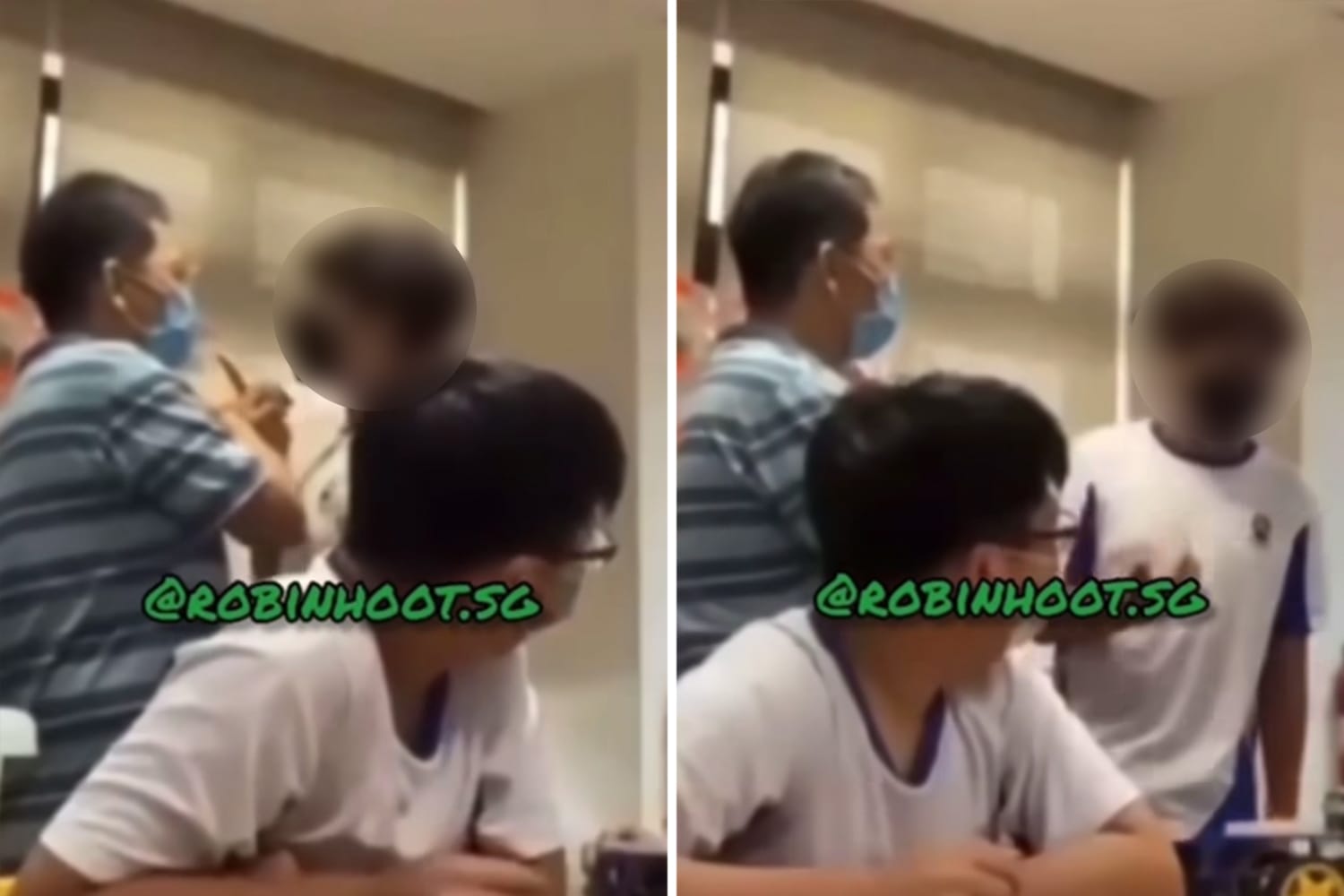 Scenes from a viral video showing a student in St Andrew's Secondary School confronting a teacher in what appears to be a classroom setting.