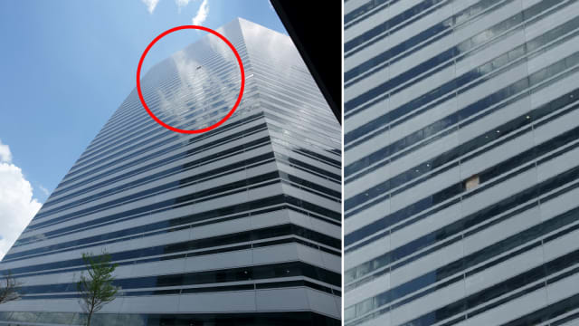 灭火器从天而降 美芝路办公楼23层破洞