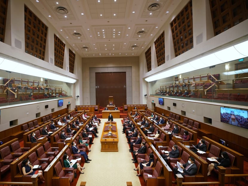 Due to safe-distancing measures, MPs were divided between the Parliament House (above) and The Arts House.