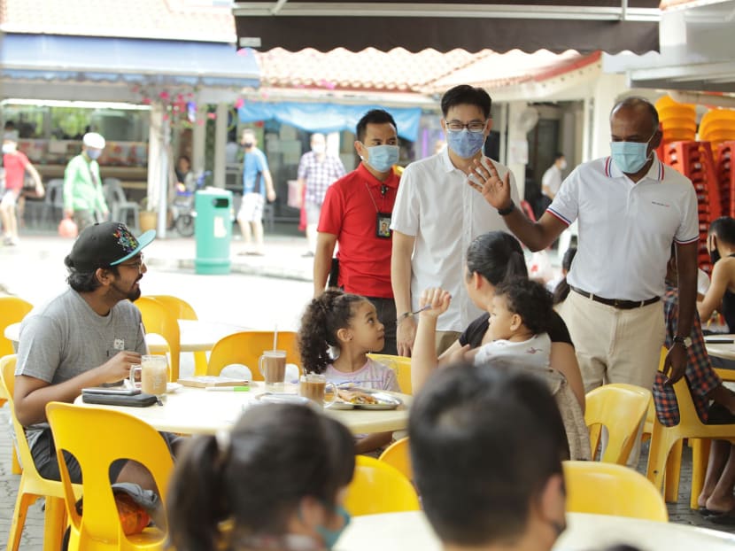 Law and Home Affairs Minister K Shanmugam during a walkabout in Nee Soon GRC on June 21, 2020.