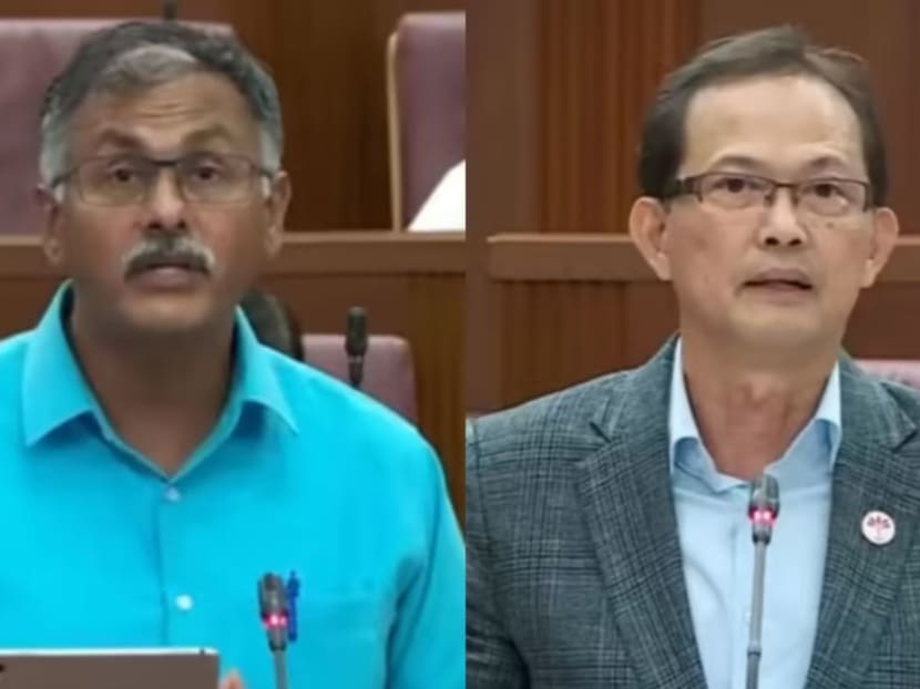 Murali Pillai (left) and Leong Mun Wai in parliament on Aug 3, 2023, during a debate in which the former said the latter "had advocated some form of rent control". Murali Pillai (left) and Leong Mun Wai in parliament on Aug 3, 2023, during a debate in which the former said the latter "had advocated some form of rent control".