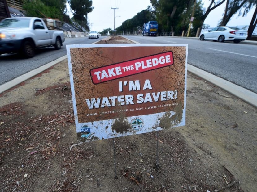 A water conservation sign in Montery Park, California. AFP file photo
