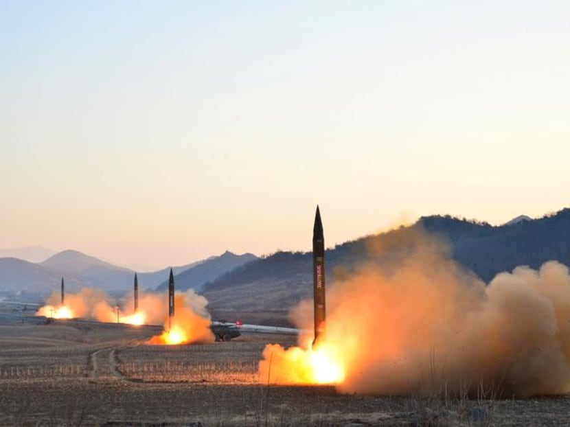 North Korean leader Kim Jong Un supervised a ballistic rocket launching drill of Hwasong artillery units of the Strategic Force of the KPA in an undated photo.