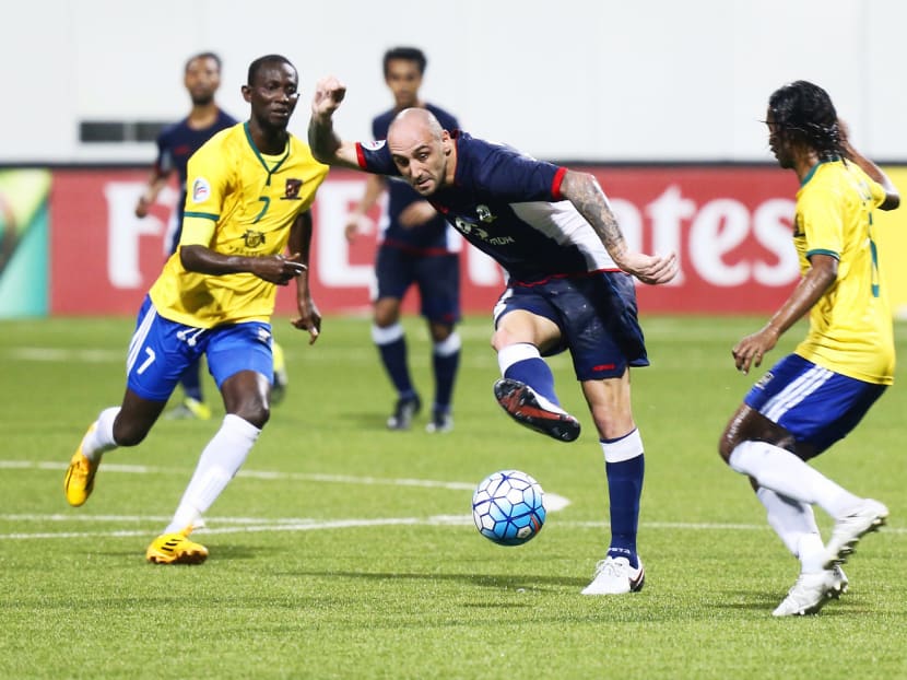 As things stand, Billy Mehmet (centre) will not join Tampines on the pitch against Mohun Bagan in India. Photo: Ernest Chua