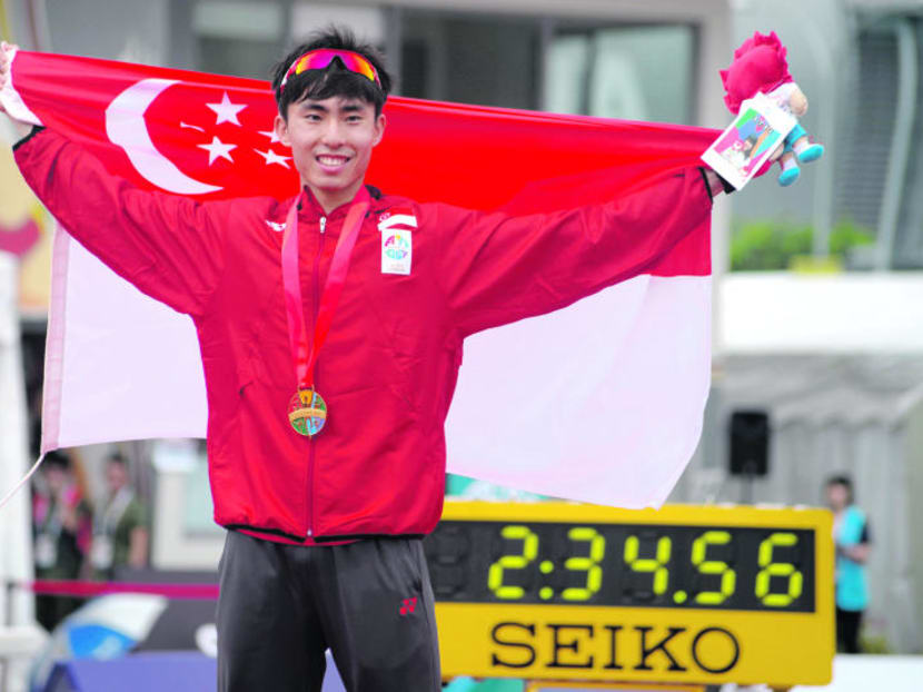 Mr Soh Rui Yong pictured here after winning the SEA Games men's marathon final in Singapore in 2015.