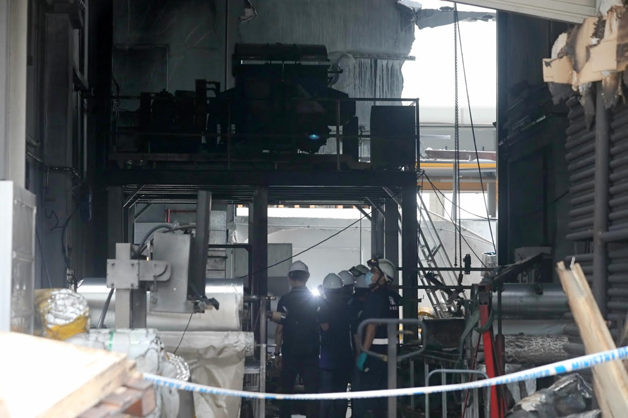 The site of an explosion and fire that broke out at an industrial unit located at 32E Tuas Avenue 11 on Feb 24, 2021. The site of an explosion and fire that broke out at an industrial unit located at 32E Tuas Avenue 11 on Feb 24, 2021. 