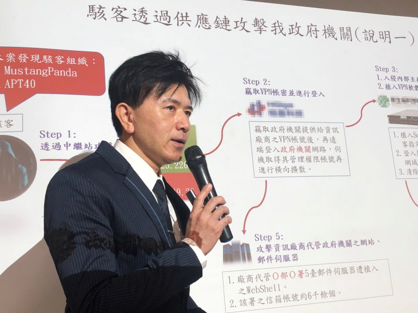 Mr Liu Chia-zung, deputy director of the Taiwan Investigation Bureau's Cyber Security Office, speaks during a news conference in Taipei, Taiwan, Aug 19, 2020.