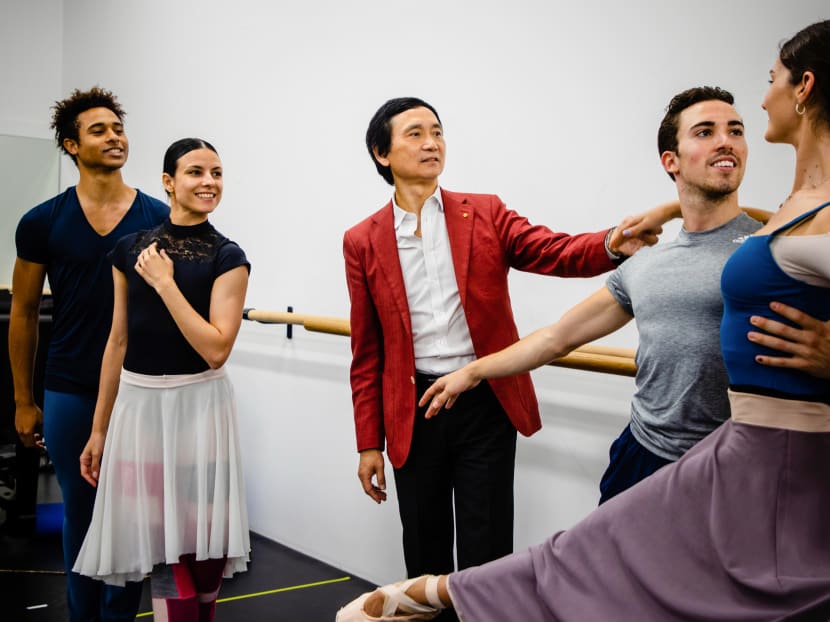 Artistic director of the Queensland Ballet Li Cunxin (centre) instructs dancers at a studio in Brisbane, Australia on Sept 3, 2020.